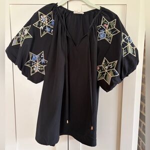 Entro Black Blouse with Star Embroidery